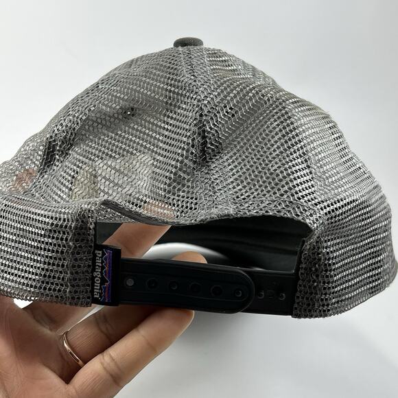 Patagonia Mesh Canvas Patch Sunset Mountains Logo Trucker Camp Hat Gray Baseball - Picture 6 of 8